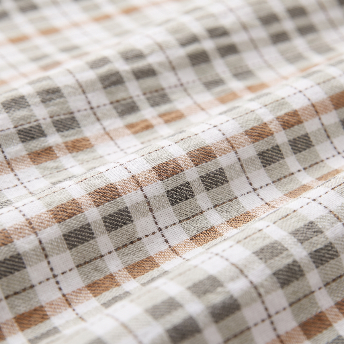 Saffron Duvet Cover Set, fabric close-up, camel and cream gingham