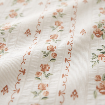 Rosette Duvet Cover Set, fabric close-up, small coral roses on vines