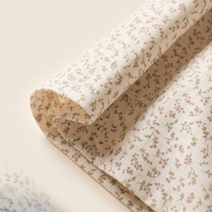 Fern Sheet Set, fold detail, tiny sprigs on cream