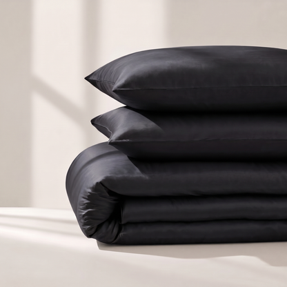 Charcoal Duvet Cover Set, folded stack, deep charcoal gray