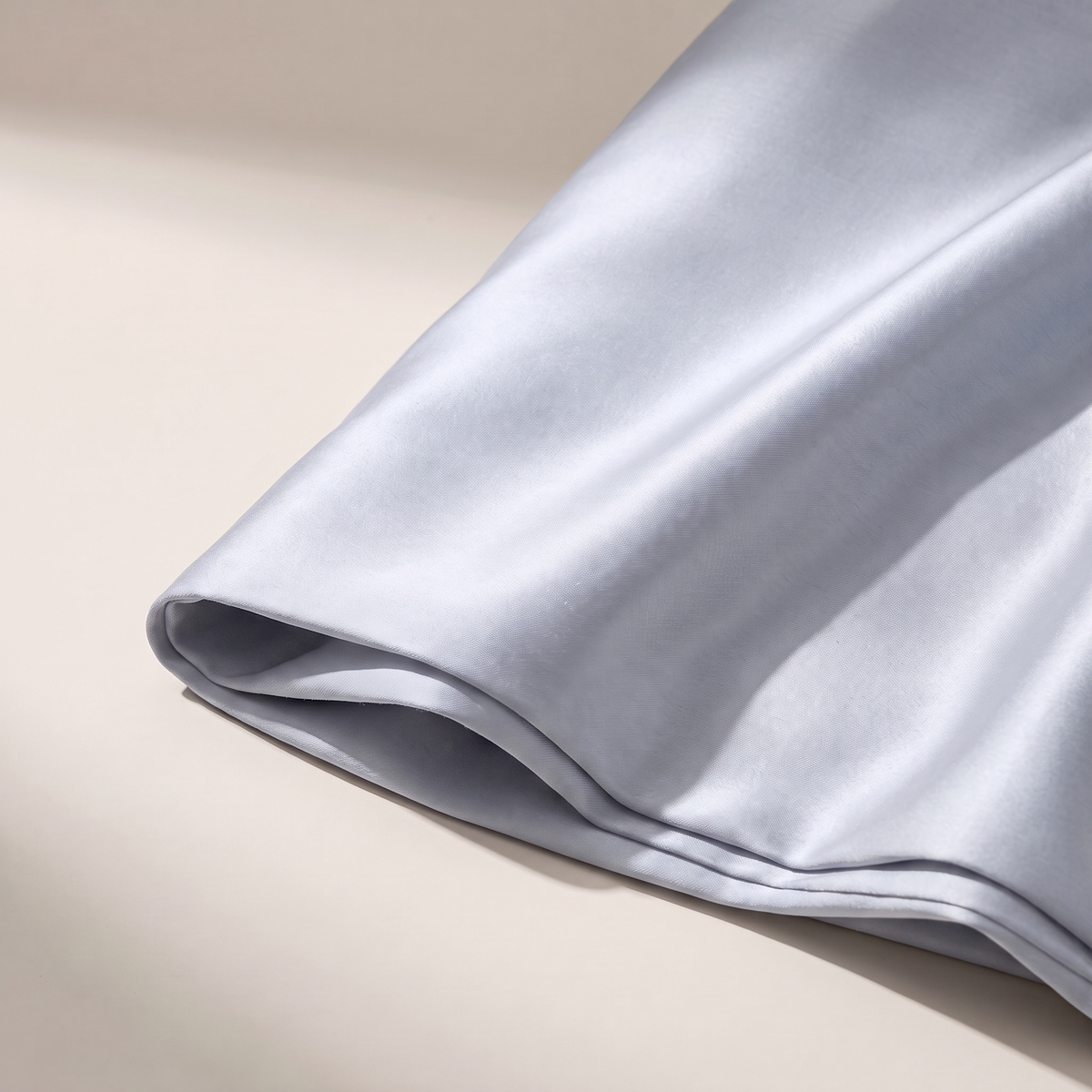 Mist Sateen Duvet Cover Set, fold detail, pale gray-blue