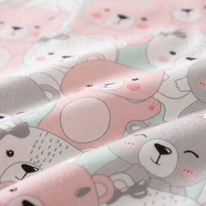 Cuddle Duvet Cover Set, fabric close-up, pink and gray teddy bears