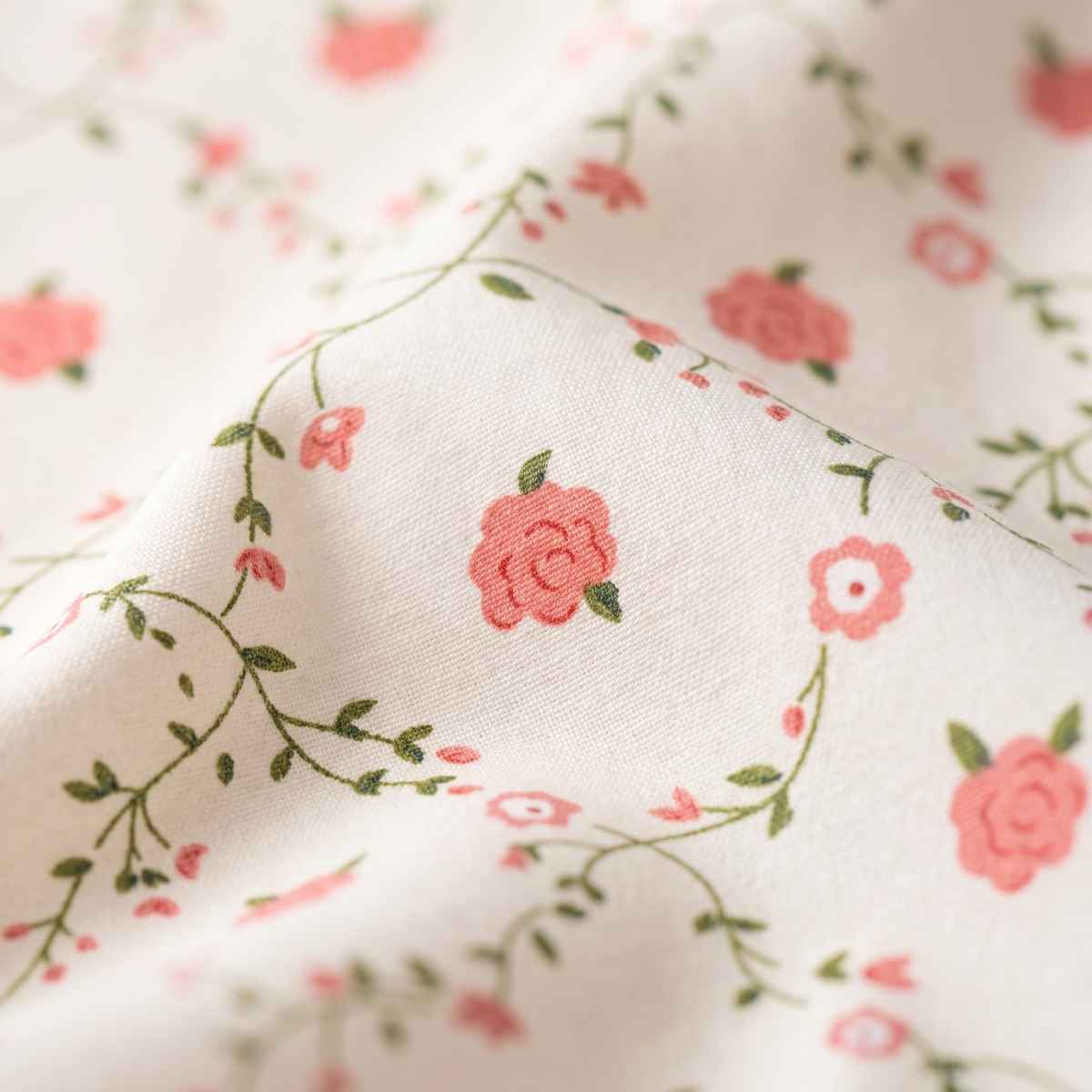 Trellis Duvet Cover Set, fabric close-up, coral flowers on a green trellis