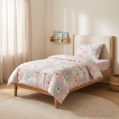 Cuddle Duvet Cover Set, made bed, pink and gray teddy bears