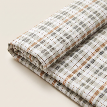 Saffron Duvet Cover Set, fold detail, camel and cream gingham