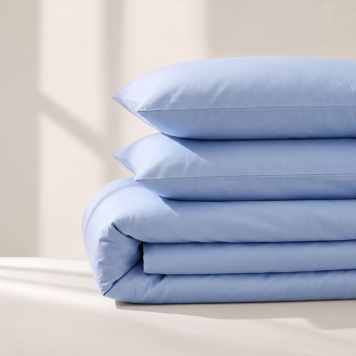 Sky Duvet Cover Set, folded stack, clear cool blue