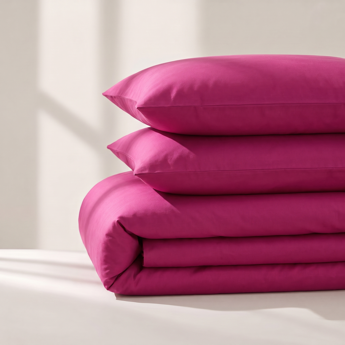 Fuchsia Duvet Cover Set, folded stack, deep pink