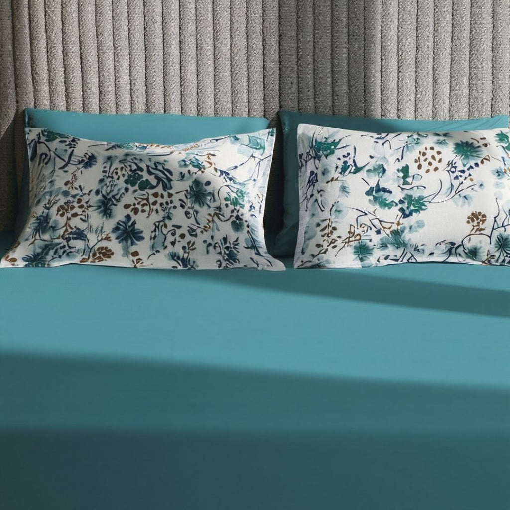 Teal Flora Cotton Bedding Set