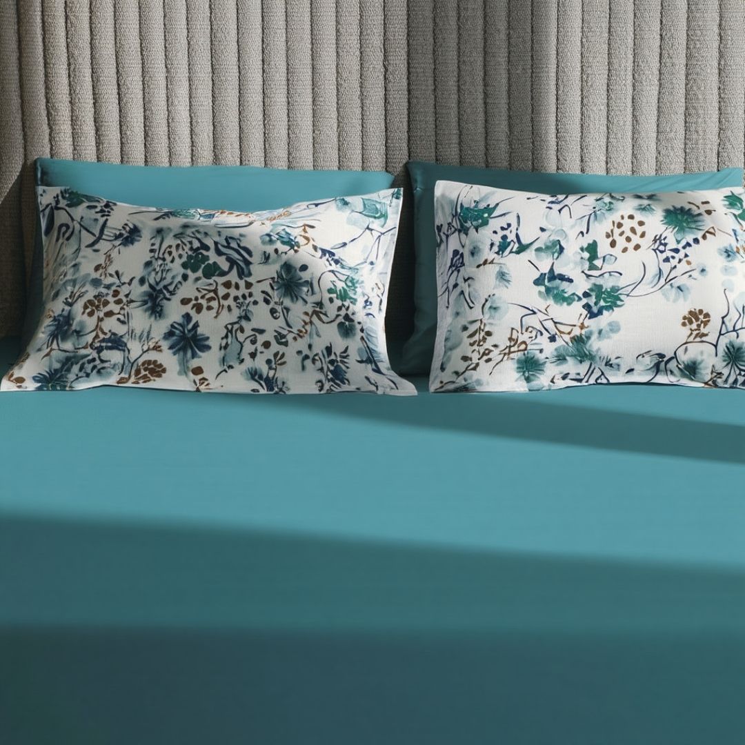 Teal Flora Cotton Bedding Set