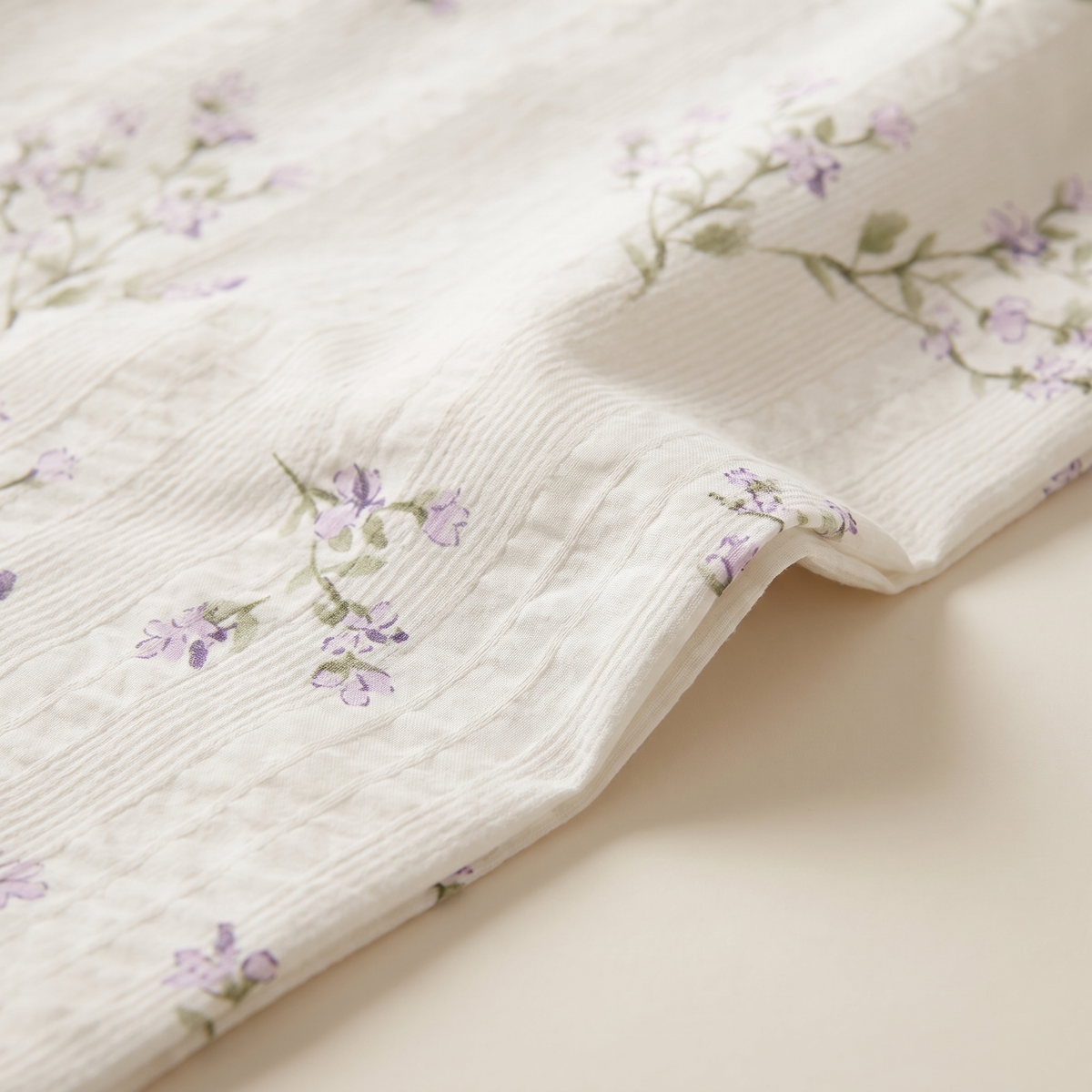 Lavender Duvet Cover Set, fold detail, lavender sprigs on cream