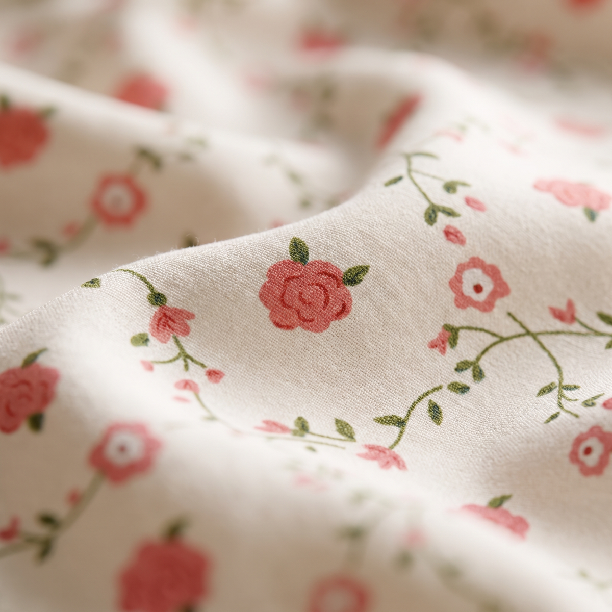 Trellis Sheet Set, fabric close-up, coral flowers on a green trellis