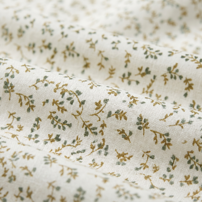 Olive Sheet Set, fabric close-up, olive leaf print on ivory