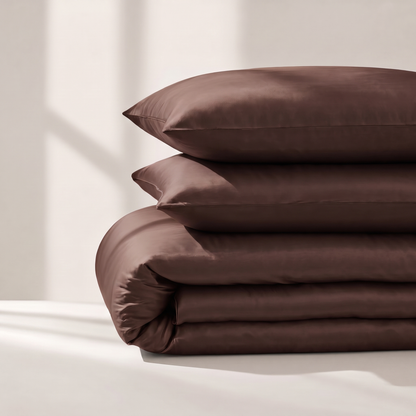 Mocha Duvet Cover Set, folded stack, espresso brown
