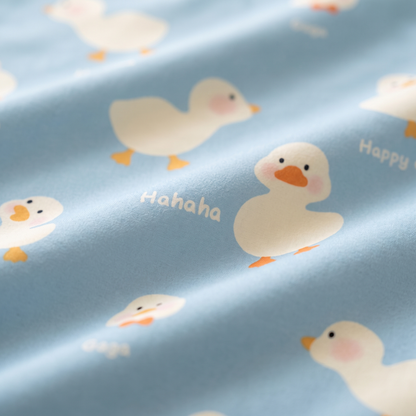 Puddle Duvet Cover Set, fabric close-up, little ducks on pale blue