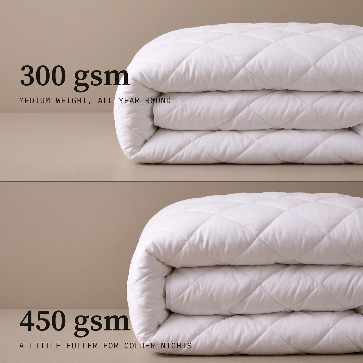 Diamond Duvet, thickness guide 300 gsm and 450 gsm