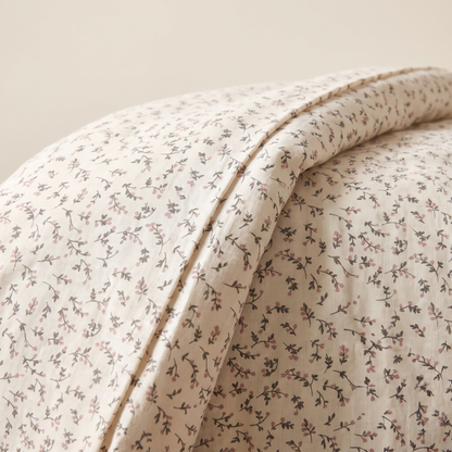 Rosewood Duvet Cover Set, fold detail, fine gray vine on white