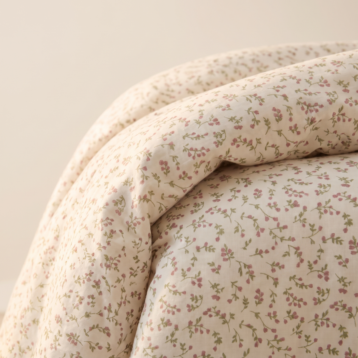 Fern Duvet Cover Set, fold detail, tiny sprigs on cream