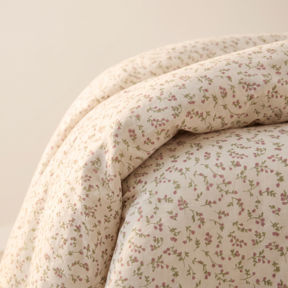 Fern Duvet Cover Set, fold detail, tiny sprigs on cream