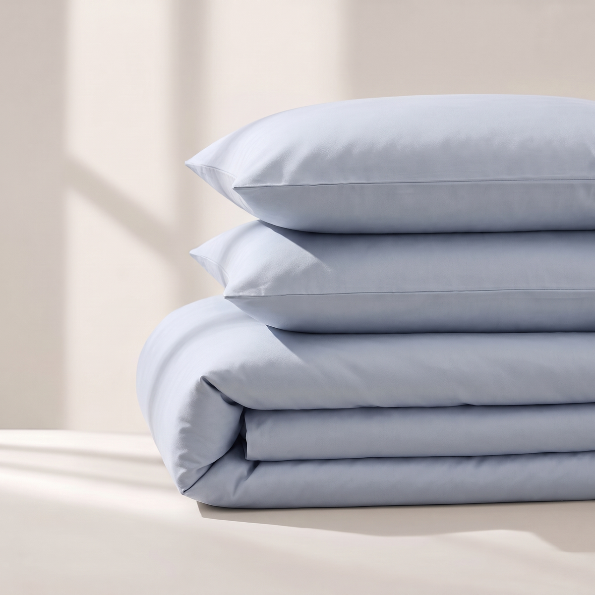 Aqua Duvet Cover Set, folded stack, pale water blue