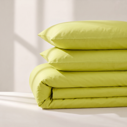 Citrus Duvet Cover Set, folded stack, fresh citrus yellow-green