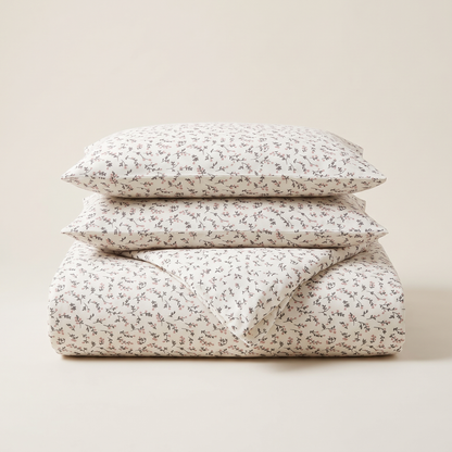Rosewood Duvet Cover Set, folded stack, fine gray vine on white