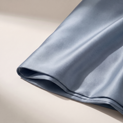 Cloud Sateen Duvet Cover Set, fold detail, soft gray-blue