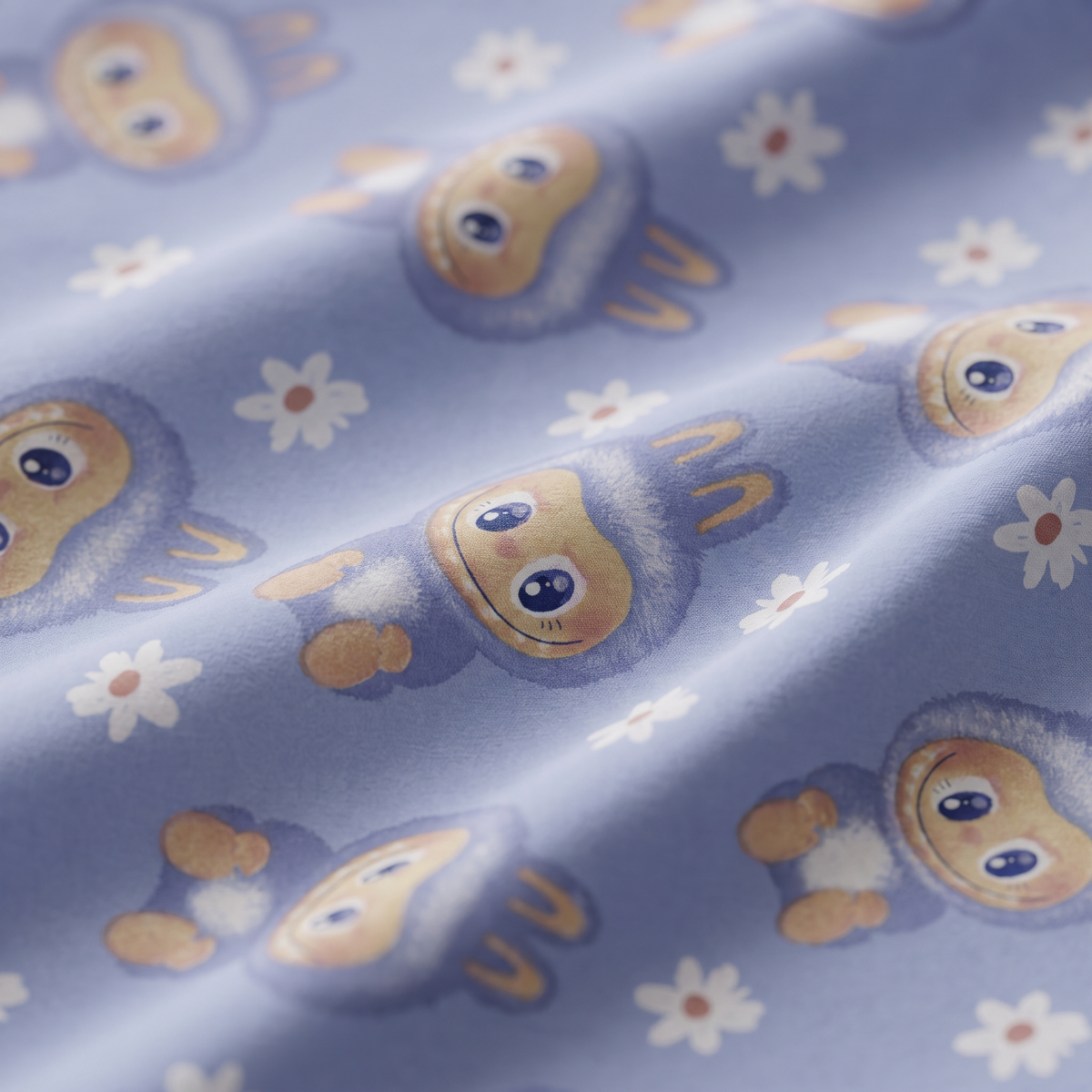 Burrow Duvet Cover Set, fabric close-up, rabbits and daisies on periwinkle