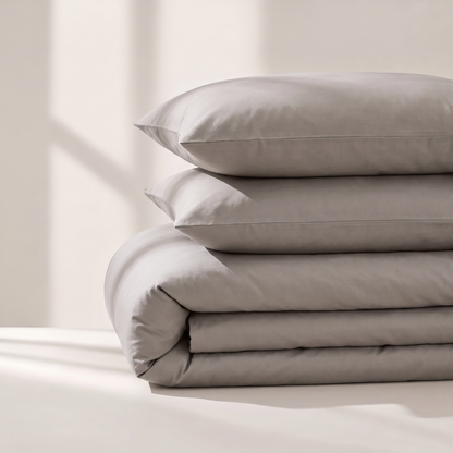 Stone Duvet Cover Set, folded stack, warm stone gray