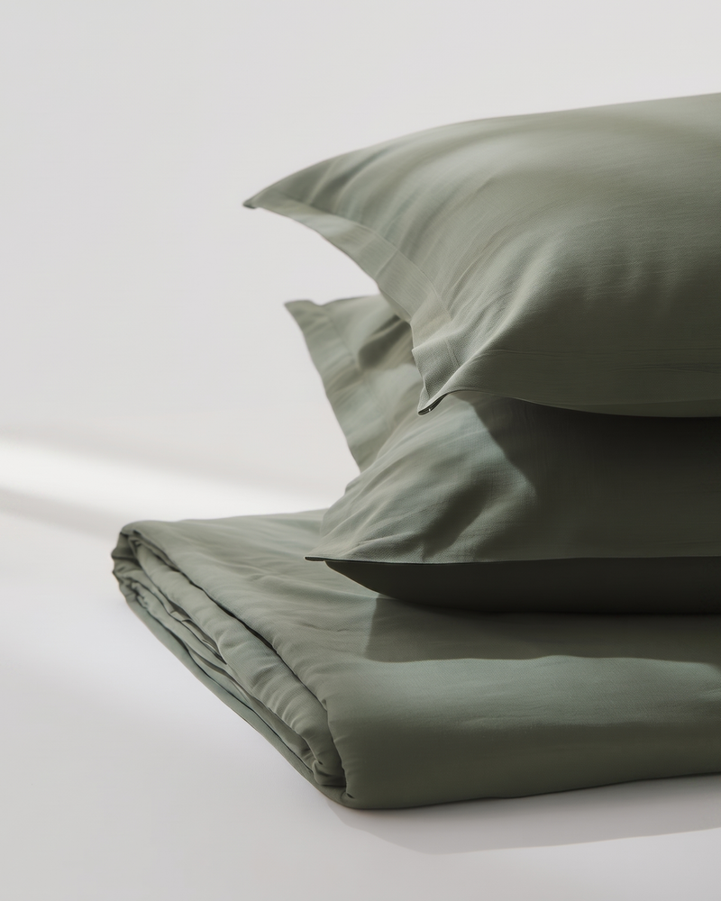 Olive Sheet Set, folded stack