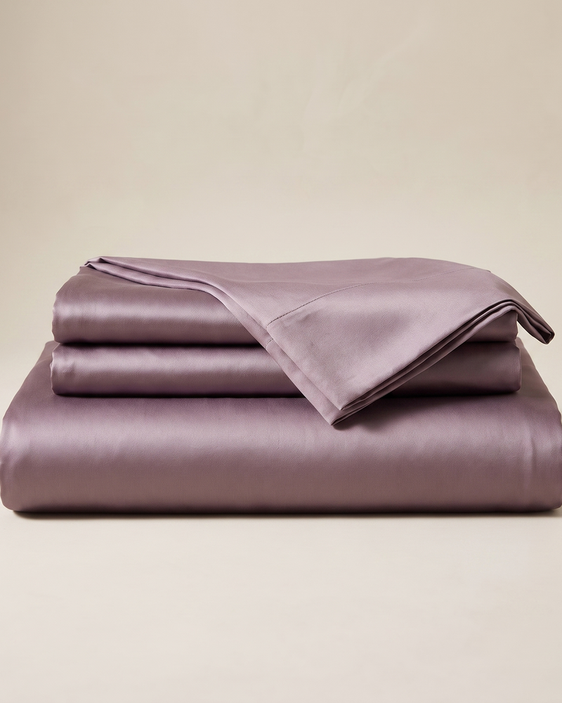 Dusk Satin Sheet Set, folded stack
