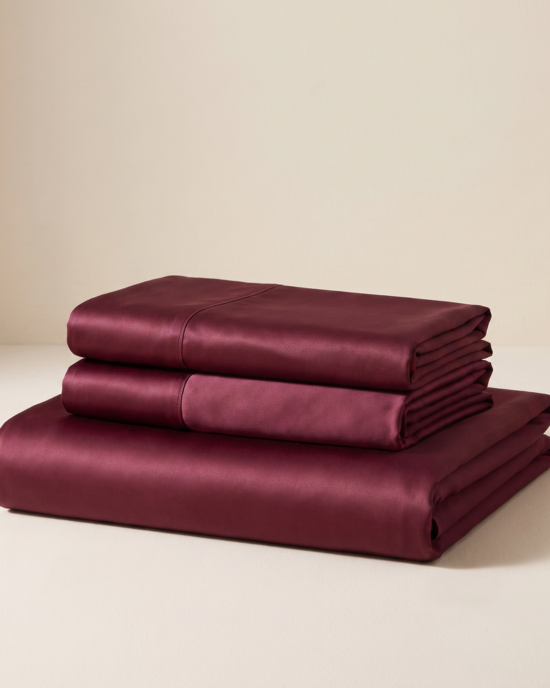 Mulberry Satin Sheet Set, folded stack