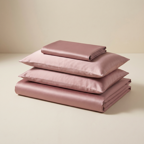 Peach Satin Sheet Set — folded stack