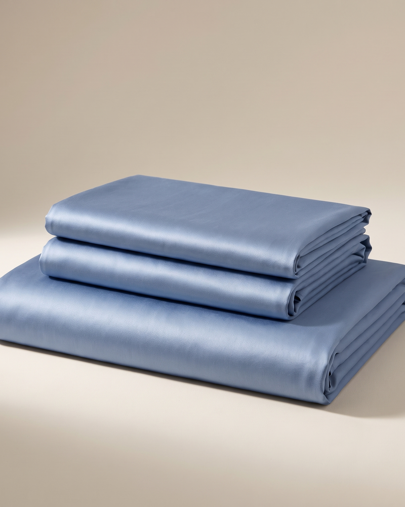 Cloud Satin Sheet Set, folded stack