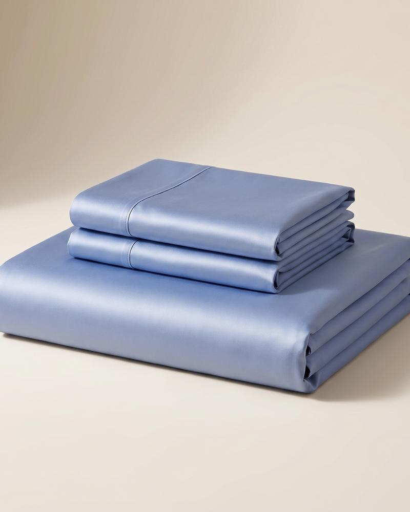 Sea Satin Sheet Set, folded stack