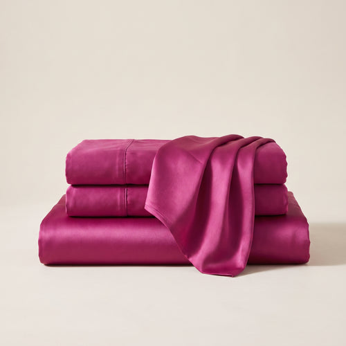 Berry Satin Sheet Set — folded stack