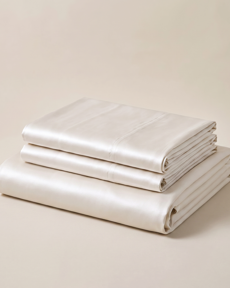 Pearl Satin Sheet Set, folded stack