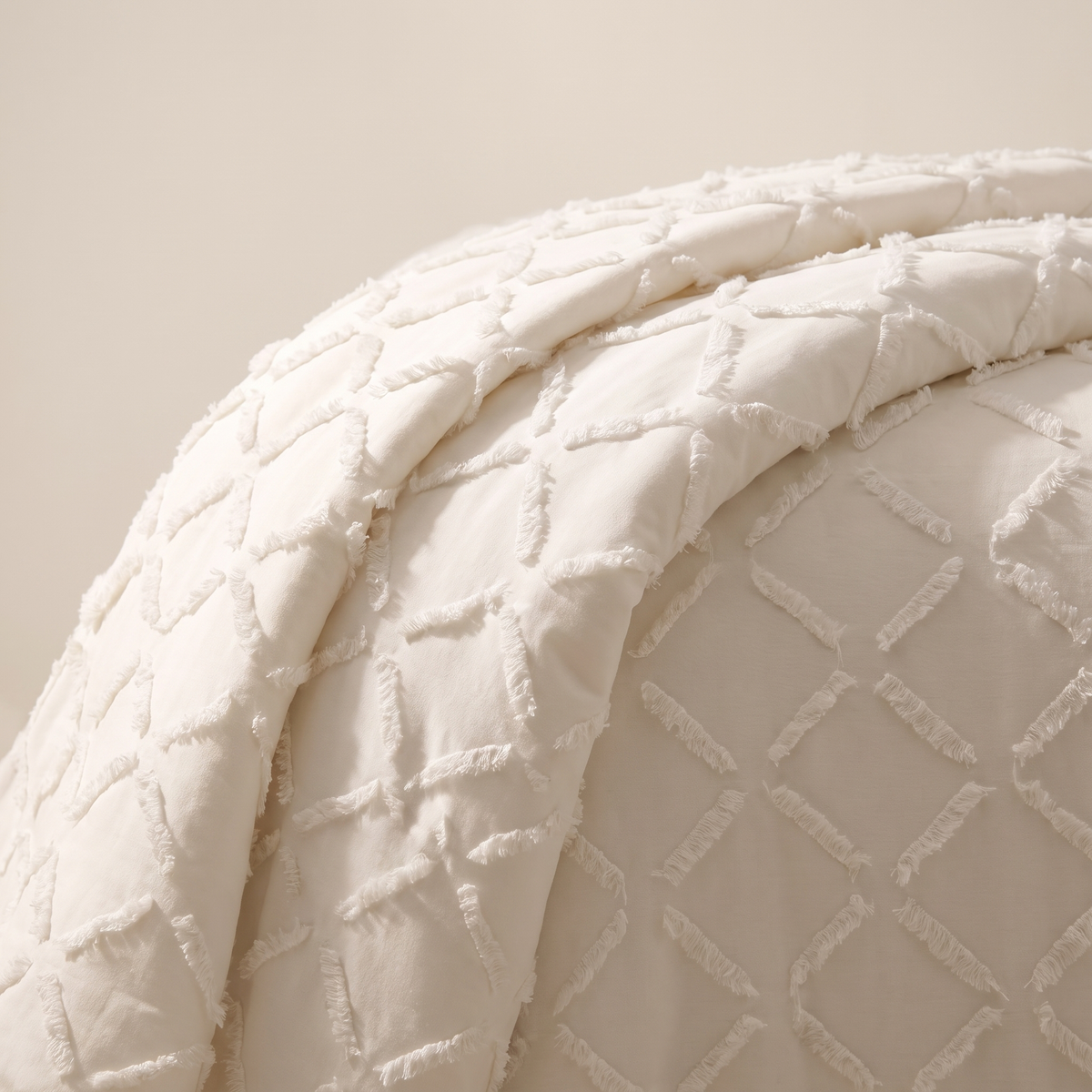 Pearl Duvet Cover Set, fold detail, ivory with a raised diamond