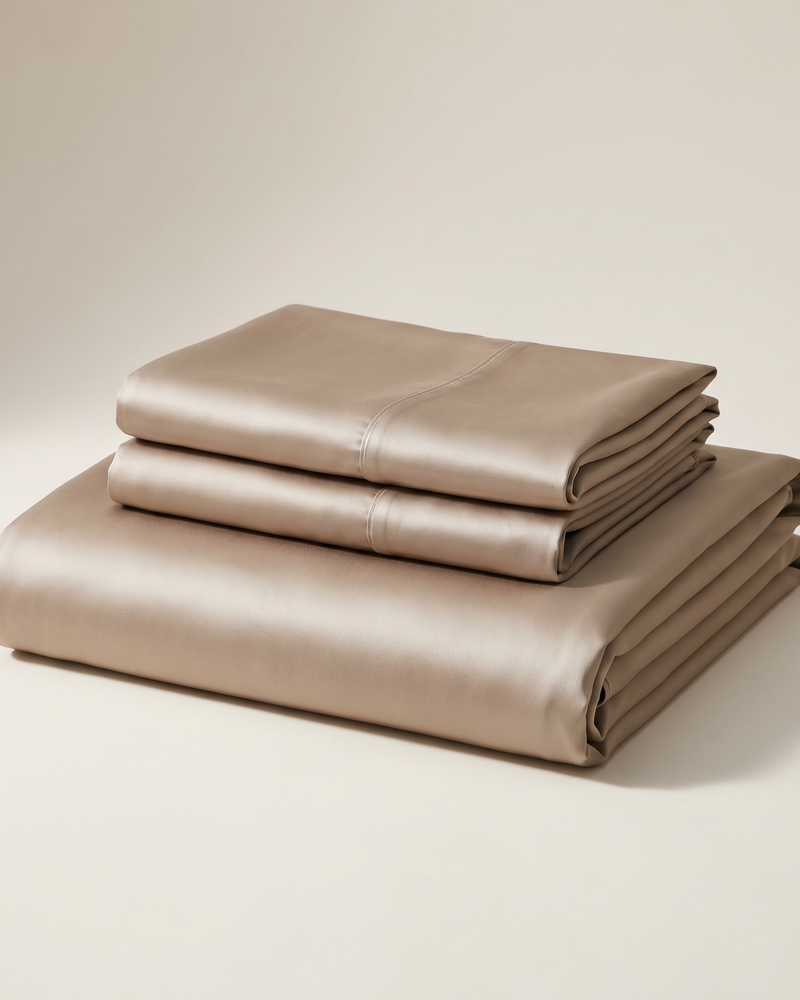 Smoke Satin Duvet Cover Set, folded stack