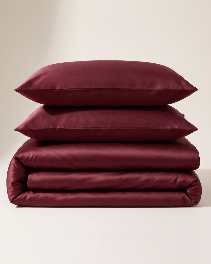 Mulberry Satin Duvet Cover Set, folded stack