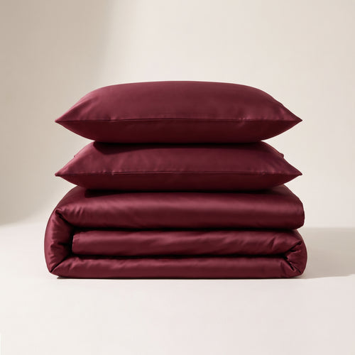 Mulberry Satin Duvet Cover Set — folded stack