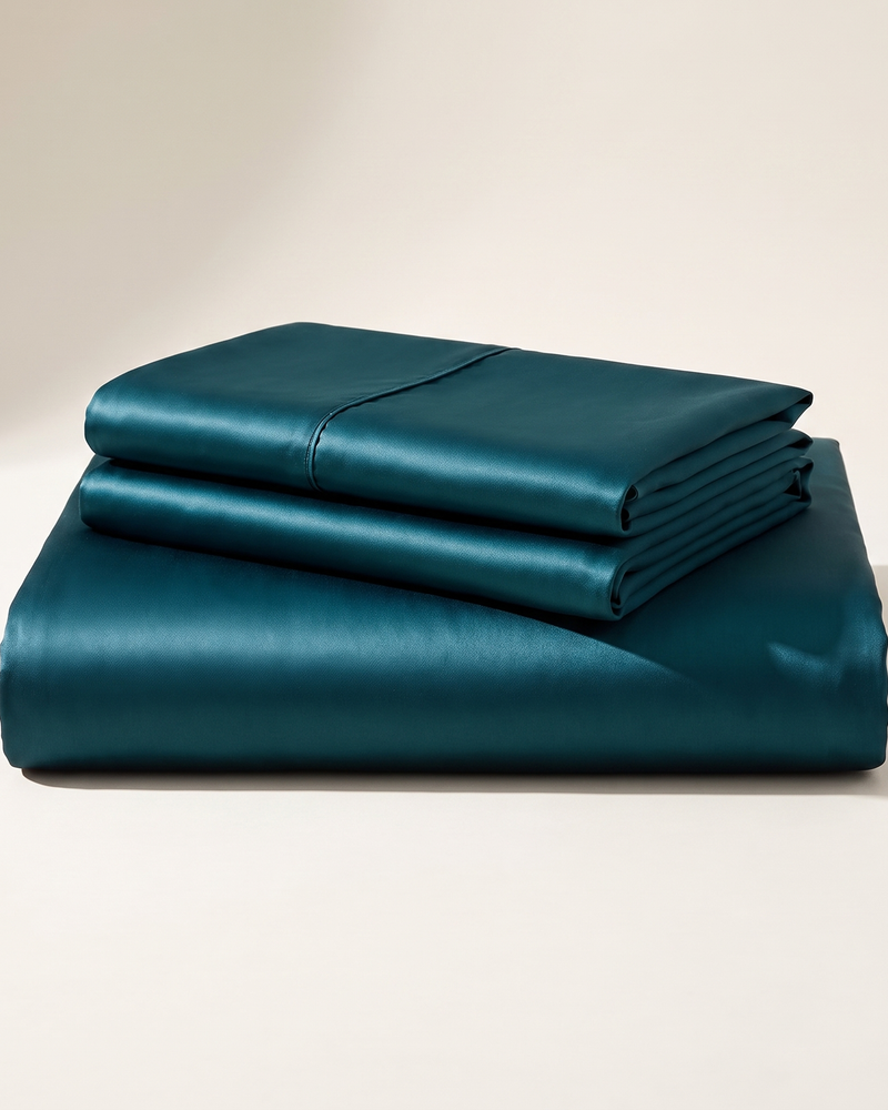 Lagoon Satin Duvet Cover Set, folded stack