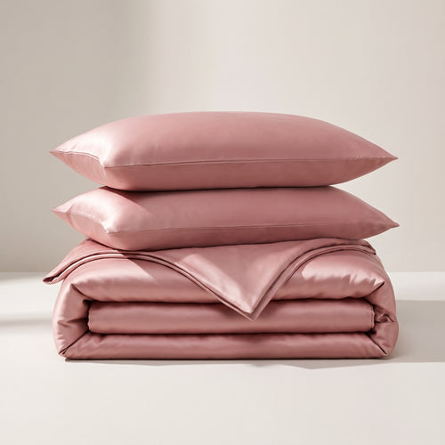 Peach Satin Duvet Cover Set — folded stack