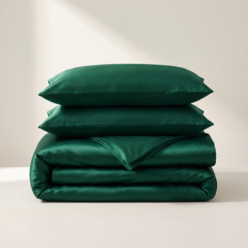 Emerald Satin Duvet Cover Set — folded stack
