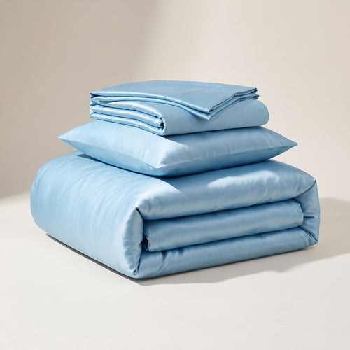 Sky Satin Duvet Cover Set — folded stack