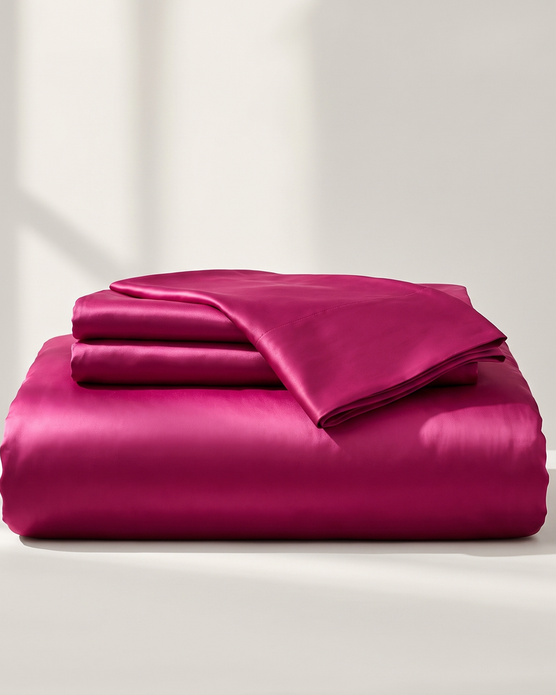 Berry Satin Duvet Cover Set, folded stack