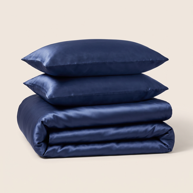Navy Satin Duvet Cover Set