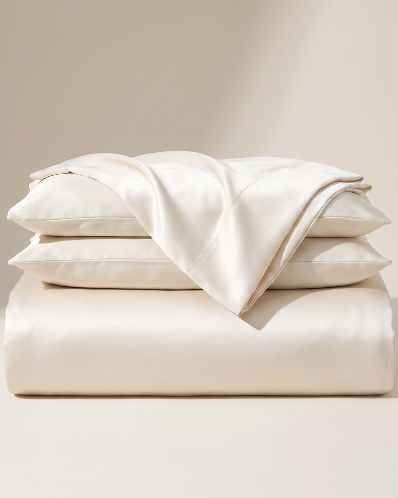 Pearl Satin Duvet Cover Set, folded stack