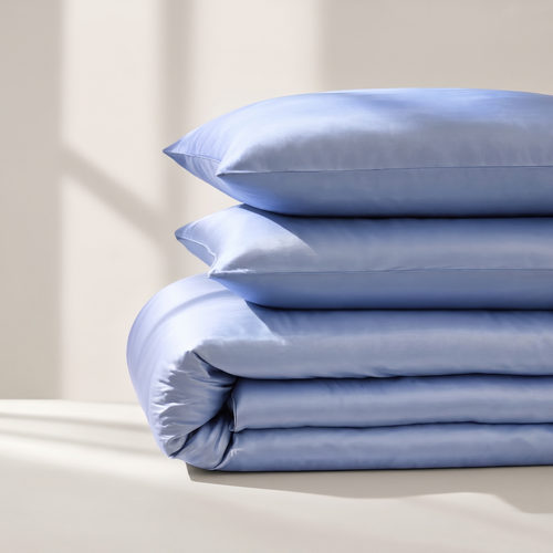 Sea Satin Duvet Cover Set — folded stack