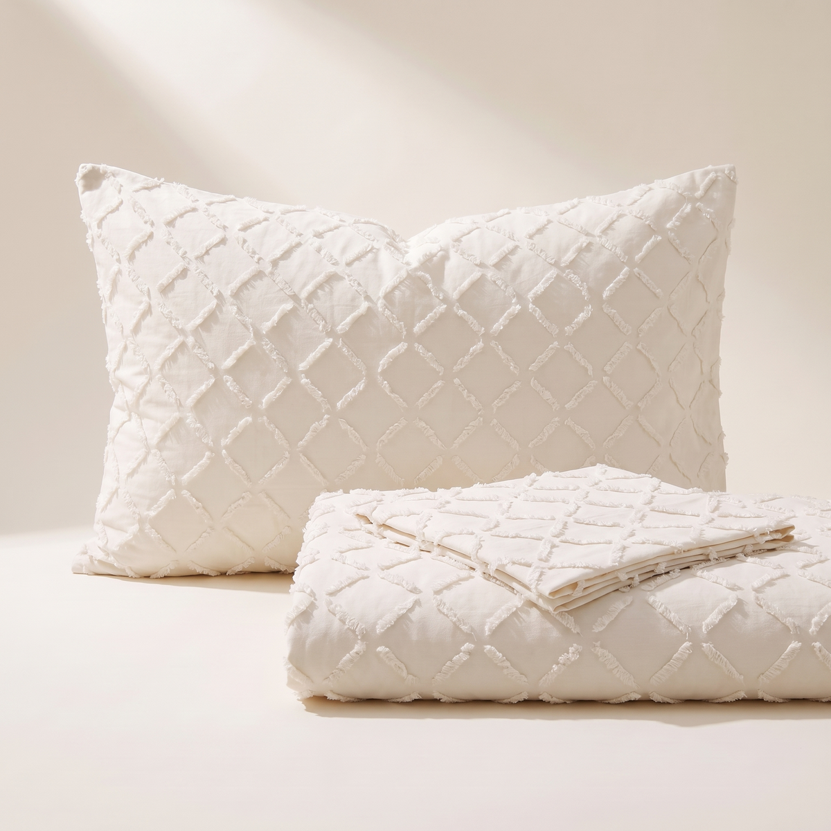 Signature Pillowcases in Pearl, ivory with a raised diamond, set of 2