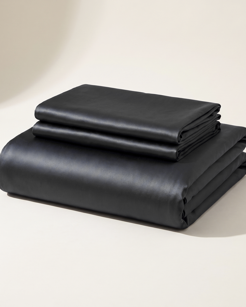 Midnight Sateen Duvet Cover Set, folded stack